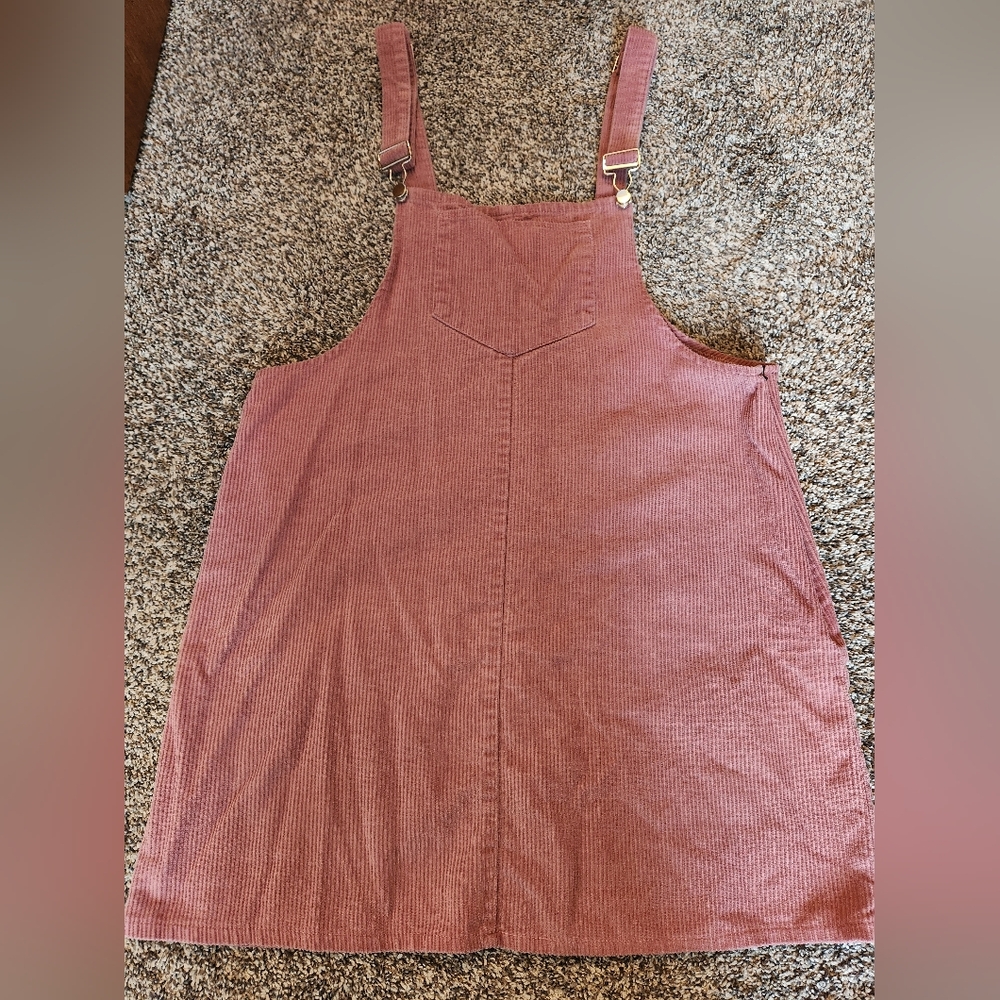 Corduroy Pinafore Dress in Dusty Rose